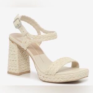 DOLCE VITA Alansa Sandal - Ivory Raffia, 1” Platform 4” Heel Size 6